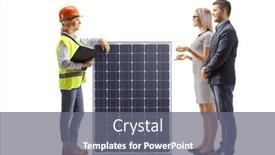  Presentation with woman engineer - PPT theme enhanced with female-engineer-talking background and a gray colored foreground