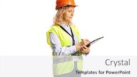  Presentation with safety - PPT theme featuring female-engineer-with-a-safety background and a white colored foreground