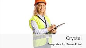  Presentation with safety - Slides consisting of female-engineer-with-a-safety background and a white colored foreground
