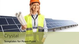  Presentation with photovoltaic - Slides consisting of female-engineer-with-a-safety background and a yellow colored foreground