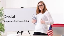  Presentation with english teacher - Presentation theme consisting of female english language teacher background and a sky blue colored foreground