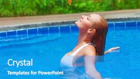  Presentation with recreation pool - Colorful presentation enhanced with female enjoying summer holidays woman on day spa relaxation sexy girl in the pool luxury vacation on tropical resort leisure and recreation concept backdrop and a teal colored foreground