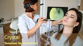  Presentation with ent doctor - Beautiful PPT theme featuring female-ent-doctor-and-patient backdrop and a tawny brown colored foreground