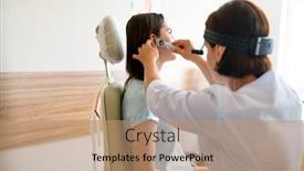  Presentation with ent doctor - Audience pleasing PPT layouts consisting of female-ent-doctor-and-patient backdrop and a coral colored foreground