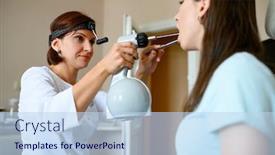  Presentation with ent doctor - PPT theme featuring female-ent-doctor-and-patient background and a sky blue colored foreground