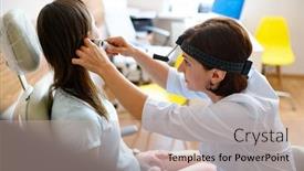  Presentation with ent doctor - Slide deck enhanced with female-ent-doctor-and-patient background and a mint green colored foreground