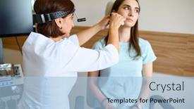  Presentation with ent - Slide set consisting of female-ent-doctor-and-patient background and a light blue colored foreground