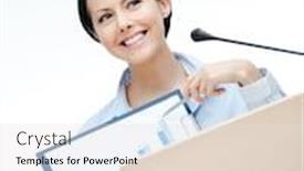  Presentation with diagram - Audience pleasing PPT theme consisting of female executive at the board handing diagram business conference backdrop and a light gray colored foreground