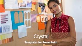  Presentation with bulletin board - Presentation enhanced with female executive leaning on bulletin background and a  colored foreground