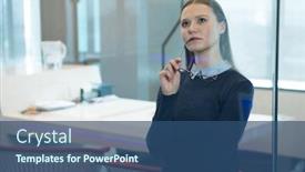  Presentation with executive - Presentation theme featuring female-executive-looking-at-digital background and a ocean colored foreground