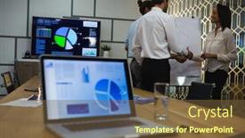  Presentation with executive - Beautiful presentation design featuring female-executive-shaking-hands backdrop and a tawny brown colored foreground