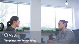  Presentation with interview - Amazing presentation theme having female-executive-taking-interview backdrop and a gray colored foreground