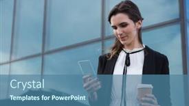  Presentation with executive - Cool new presentation theme with female-executive-using-glass-sheet backdrop and a teal colored foreground