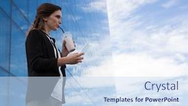  Presentation with executive - Theme featuring female-executive-using-glass-sheet background and a sky blue colored foreground