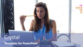  Presentation with executive - Amazing presentation design having female-executive-working-over-laptop backdrop and a ocean colored foreground