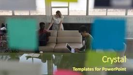  Presentation with female male symbol - Colorful PPT theme enhanced with female executives discussing business plan backdrop and a tawny brown colored foreground