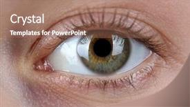  Presentation with human eye - PPT theme consisting of female eye close-up background and a coral colored foreground