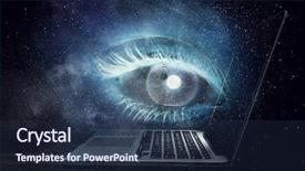  Presentation with human eye - Colorful PPT layouts enhanced with female eye from laptop backdrop and a tawny brown colored foreground