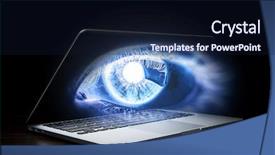  Presentation with human eye - PPT layouts enhanced with female eye from laptop background and a navy blue colored foreground