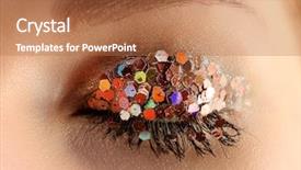  Presentation with fancy - Cool new PPT theme with female eye with fancy glitter makeup macro view backdrop and a coral colored foreground
