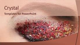  Presentation with fancy - Audience pleasing PPT theme consisting of female eye with fancy glitter makeup macro view backdrop and a lemonade colored foreground