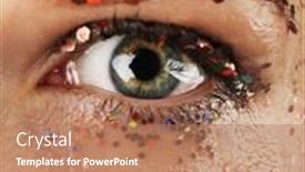  Presentation with fancy - Slide deck enhanced with female eye with fancy glitter makeup macro view background and a coral colored foreground