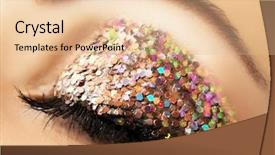  Presentation with fancy - PPT theme featuring female eye with fancy glitter makeup macro view background and a lemonade colored foreground