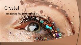  Presentation with fancy - Cool new PPT layouts with female eye with fancy glitter makeup macro view backdrop and a coral colored foreground