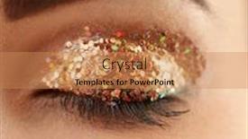  Presentation with glitter - Presentation design with female eye with fancy glitter makeup macro view background and a coral colored foreground