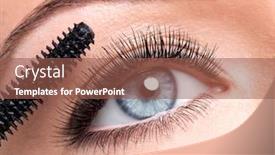  Presentation with eyelashes - Cool new slides with female eye with long false eyelashes and makeup brush - over white background backdrop and a tawny brown colored foreground
