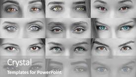  Presentation with eyes - Amazing PPT theme having female eyes of different color backdrop and a gray colored foreground