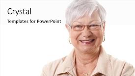  Presentation with elderly - Amazing PPT layouts having female face - closeup portrait of happy smiling backdrop and a white colored foreground