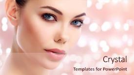  Presentation with shot - Cool new PPT theme with female face against an abstract backdrop and a  colored foreground