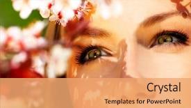  Presentation with customer service face of pretty - Colorful PPT theme enhanced with female face with cherry blossom backdrop and a coral colored foreground