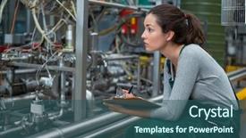  Presentation with record - Theme consisting of business records - female factory worker maintaining record background and a ocean colored foreground