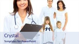  Presentation with doctor family - Beautiful presentation theme featuring female family doctor backdrop and a sky blue colored foreground