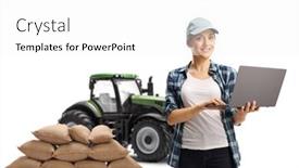  Presentation with computer - Slide set consisting of female-farmer-holding-a-laptop background and a white colored foreground