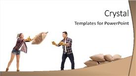  Presentation with farmer overlooking his fields - PPT theme having female farmer throwing a burlap background and a white colored foreground