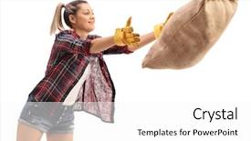  Presentation with farmer markets - Cool new PPT theme with female farmer throwing a burlap backdrop and a white colored foreground