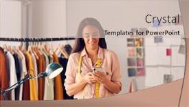  Presentation with internet - Presentation featuring female-fashion-designer-browsing-internet background and a soft green colored foreground