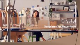  Presentation with fashion - Beautiful presentation theme featuring female-fashion-designer-in-studio backdrop and a coral colored foreground