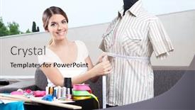  Presentation with measurement - Colorful PPT layouts enhanced with female fashion designer taking measurement of shirt backdrop and a lemonade colored foreground