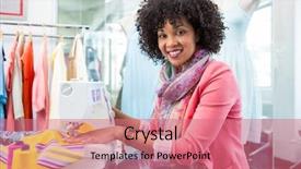  Presentation with black male female fashion - Audience pleasing theme consisting of female fashion designer using sewing backdrop and a  colored foreground