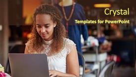  Presentation with fashion - Theme having female fashion designer working at laptop in studio background and a tawny brown colored foreground