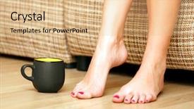  Presentation with tea coffee - PPT layouts with female feet and a cup background and a coral colored foreground