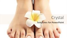  Presentation with plumeria - Beautiful slide set featuring female feet at spa pedicure procedure with plumeria isolated on white backdrop and a lemonade colored foreground