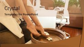  Presentation with beauty salon pedicured feet - Colorful presentation design enhanced with female feet treatment in spa backdrop and a  colored foreground