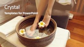  Presentation with foot treatment - Slide set consisting of female feet treatment in spa background and a tawny brown colored foreground