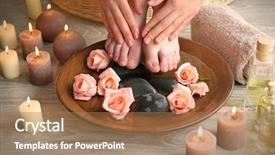  Presentation with foot treatment - Slide deck having female feet treatment spa concept background and a coral colored foreground