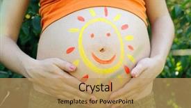  Presentation with pregnant woman - PPT layouts with female fertilization - pregnant woman abdomen with drawing background and a coral colored foreground